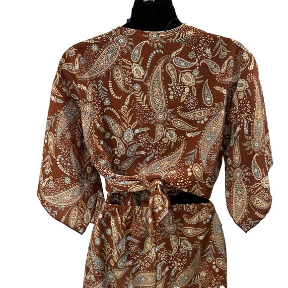 Y2K Two Piece Set Brown Palisades Paisley High Rise Pants + Top Windsor Boho 2pc - Picture 4 of 15